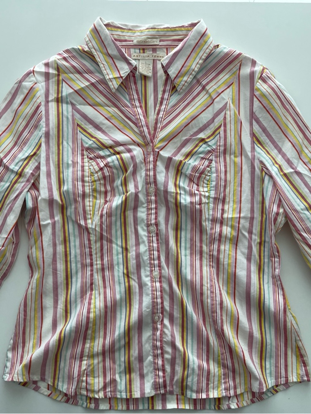 Antilia Femme Multicolor Striped Button-Down — Pink, Yellow, Blue, Green